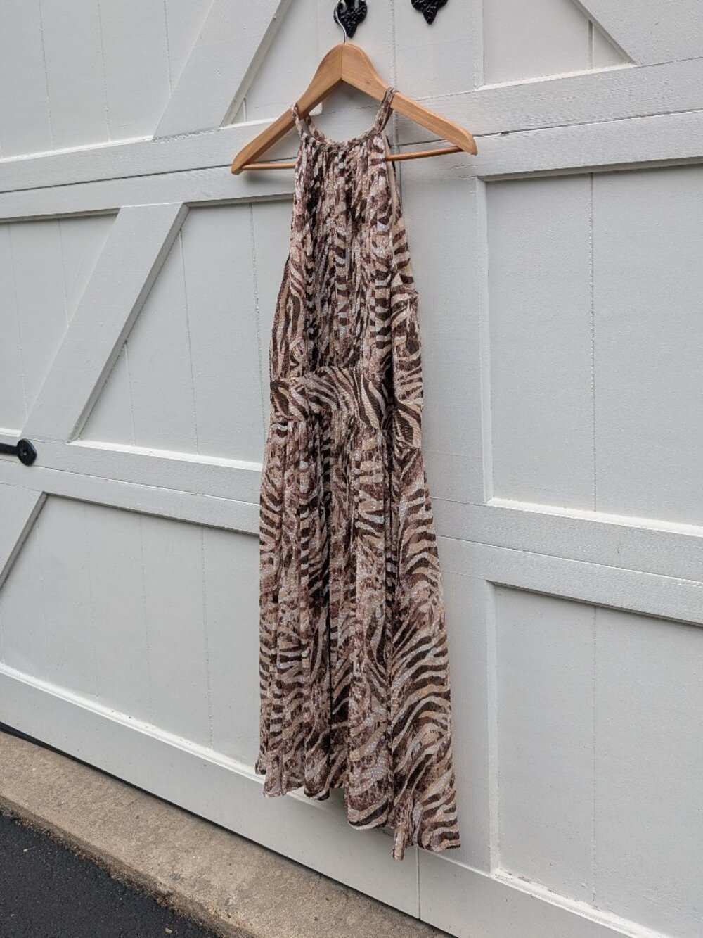 Elie Tahari Abstract Zebra Print Pleated Halter Midi Dress Size 10